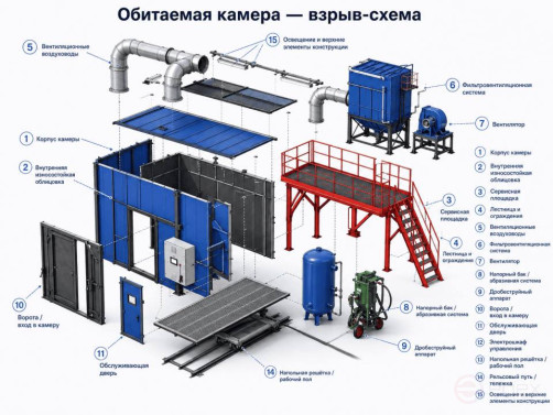 Обитаемая камера дробеструйной очистки 6000х4000х3500