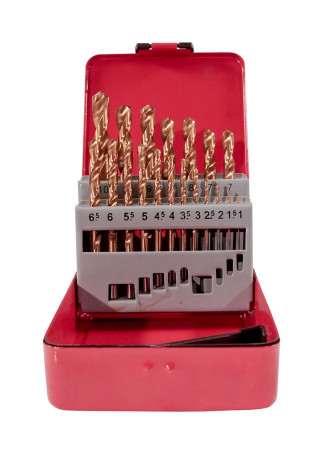 Set of drills for metal HSS F1-10 mm, 0.5mm pitch, TiN coating, 19 pieces, metal case