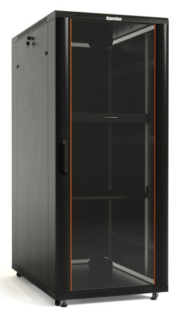 TTB-4266-AS-RAL9004 Floor cabinet 19-inch, 42U, 2055x600x600mm (HxWxD), front glass door with steel perforated sidewalls, solid rear door, handle with lock, new type roof, color black (RAL 9004) (disassembled)