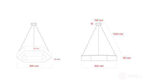ERA Geometria LED Lamp SPO-123-W-40K-045 Hexagon 45W 4000K 2900Lm IP40 600*80 White Hanging Driver inside