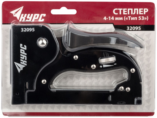 Степлер для узких скоб "тип 53" 4-14 мм, с регулир. силы удара, метал.черный корпус, прорезин.рычаг