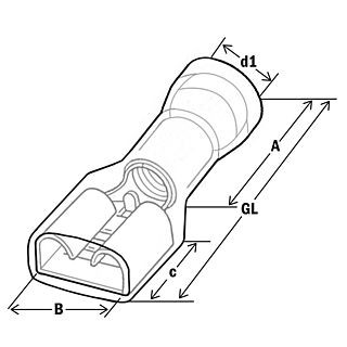 Гильза плоская штепсельная, полностью изолированная 4-6/6,3x0,8, нейлон (упак.100шт)