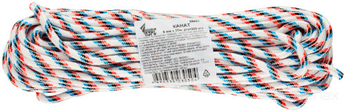 Канат полипропиленовый 24-х прядный с сердечником 6 мм х 20 м, р/н= 300 кгс
