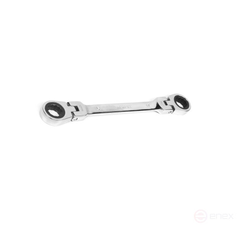 Ключ накидной двусторонний 16х17 мм трещоточный шарнирный хром HORTZ