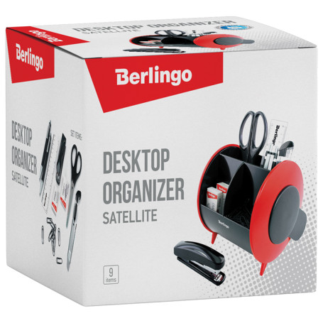 Berlingo "Satellite" desktop organizer, 9 pieces, black and red