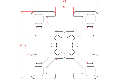 Профиль конструкционный 30x30, паз 8 A11303008Х1000