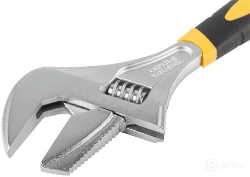 Adjustable key "Techno" CrV, narrow + adjustable jaws, scale, enlarged.gripper, rubberized.handle 250mm (52mm)