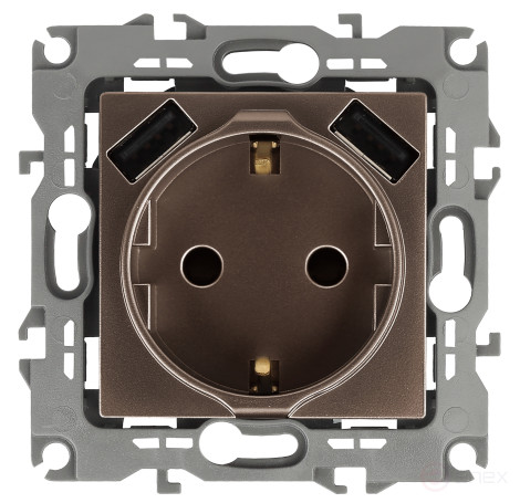 Розетка ЭРА Серия 12 12-4109-13 2P+E 16A-250В штор. с 2xUSB 5В-3А бронза