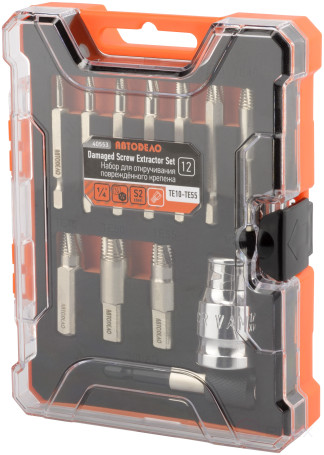 Набор экстракторов для поврежденного крепежа (ТЕ10-ТЕ55; 12пр; пл/кейс) АвтоDело 40553