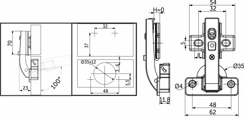 Петля под фальшпанель 90° с доводчиком 48мм h0 clip-on AKS