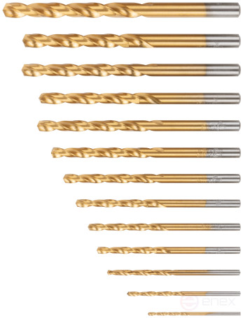 A set of HSS ground metal drills, titanium coating, 135° sharpening angle, layer. case, 13 pcs. (1.5-2.0-2.5-3-3.2-3.5-4-4.5-4.8-5-5.5-6-6.5 mm)