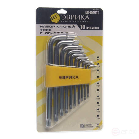 Набор ключей TORX ER-15101T: Г-образных T9-T50 10пр. ЭВРИКА /1/12/72