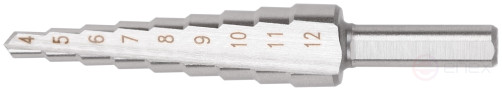 HSS step drill for metal, 9 steps, 4-12 mm