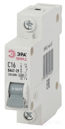 Автоматический выключатель ЭРА SIMPLE SIMPLE-mod-03 ВА 47-29 1P 16А кривая С 4,5кА