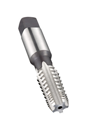 A machine tap with a staggered arrangement of NPT 1/4 teeth;
