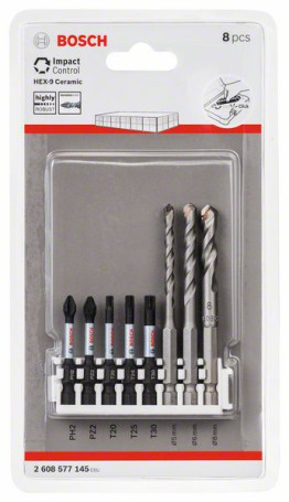 Hex-9 Ceramic 5,6,8 mm; Impact Power bits 50 mm PH2, PZ2, T20, T25, T30