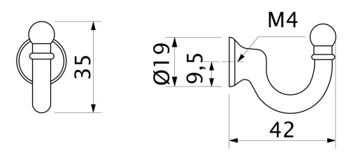 Крючок меб. однорожковый мет. W006 хром AKS