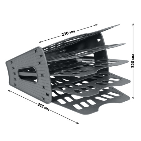 Лоток для бумаг веерный СТАММ, 5-ти секционный, серый