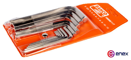 Набор шестигранных Г-образных ключей 2 - 12 мм, 11 шт, никелированные