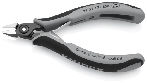 Бокорезы прециз. ESD, острая головка, очень маленькая фаска, рез: провол. мягк. Ø 0.2 - 1.5 мм, ср. Ø 1.1 мм, тв. Ø 0.6 мм, L-125 мм, чёрн.