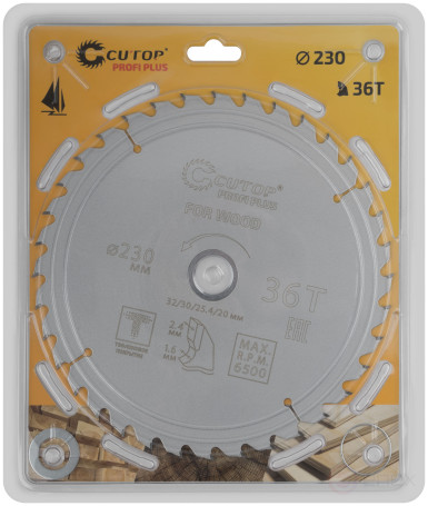 Диск пильный по дереву с тефлоновым покрытием 36Т, CUTOP Profi plus, 230 х 1,6/2,4 х 32/30/25,4/20 мм