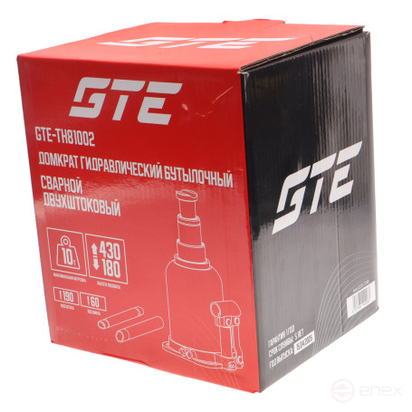 Домкрат бутылочный 10т 180-430мм 2-х плунжерный GTE