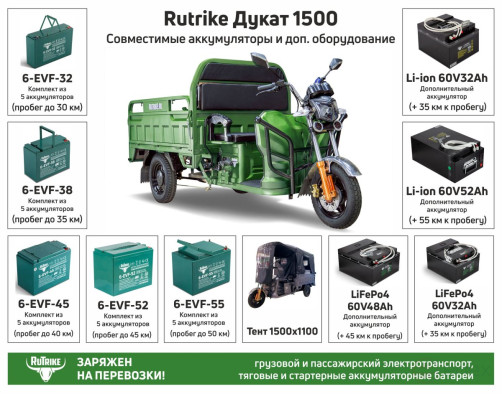 Грузовой электротрицикл Rutrike Дукат 1500 60V1000W, черный матовый