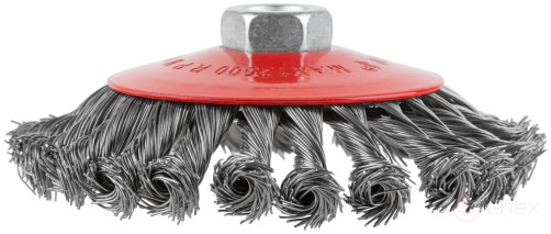 Корщетка-колесо с наклоном, гайка М14, стальная витая проволока 125 мм