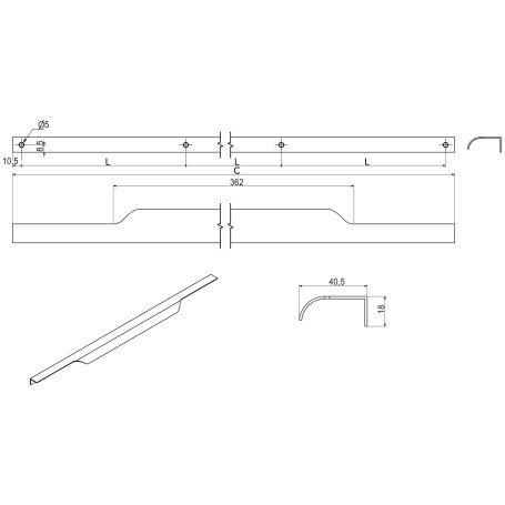 Handle meb. overhead alum. LINEA 576/597 aluminum, AKS