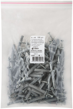 Дюбель-гвоздь полипропиленовый 6 х 40 тип С 100 шт(фасовка)