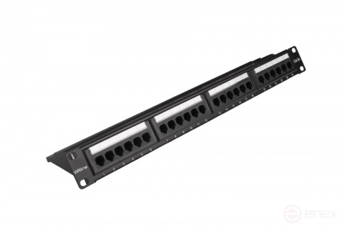 WRline WR-PL-24-C5E-D Patch Panel 19" (1U), 24 RJ-45 ports, Category 5e, Dual IDC, with Rear Cable Organizer, Color Black