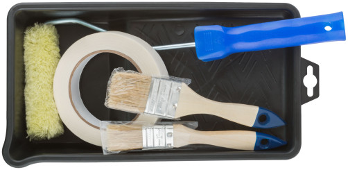Door and window painting kit (tub 290x150 mm + polyacrylic roller 100 mm + paint tape 25 mm x 50 m + brushes 25 ; 38 mm)
