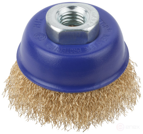 Щетка для УШМ, М14, тип "Чашка", латун. витая проволока 0,3 мм, 65 мм, блистер, CUTOP Profi