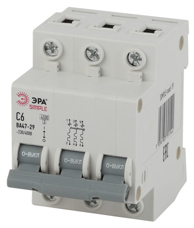 Автоматический выключатель ЭРА SIMPLE SIMPLE-mod-19 ВА 47-29 3P 6А кривая С 4,5кА