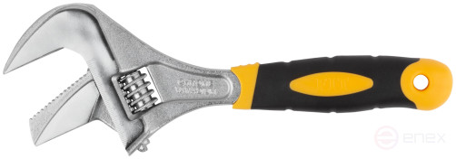 Adjustable key "Techno" CrV, narrow + adjustable jaws, scale, enlarged.gripper, rubberized.handle 250mm (52mm)