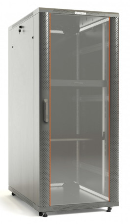 TTB-2766-AS-RAL7035 Floor cabinet 19-inch, 27U, 1388x600x600mm (HxWxD), front glass door with steel perforated sidewalls, solid rear door, handle with lock, new type roof, color gray (RAL 7035) (disassembled)