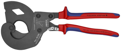 Cable cutter for ACSR steel aluminum wire with ratchet, cut: ACSR cable Ø 32 mm (MCM 477, 1 1/4"), L-340 mm, black, 2-k handles, extremely durable