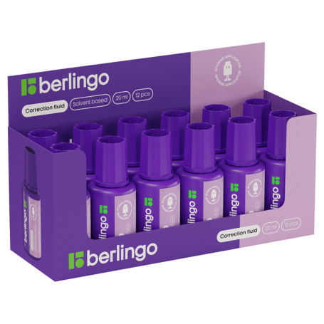 Корректирующая жидкость Berlingo, 20 мл, на химической основе, с губчатым аппликатором