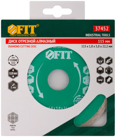 Diamond solid cutting disc (wet cutting), for working with tiles, 115x1.8x5.0x22.2 mm