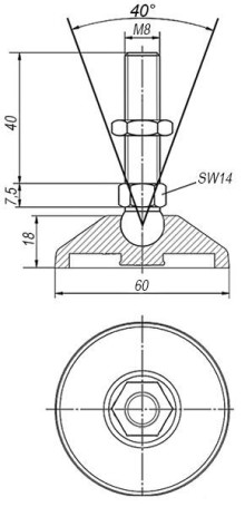 Опора шарнирная дисковая M8x60 до 500 кг EMES PAM600860