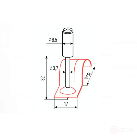 Pyroxylin mounting nails PA32-32K (nail-bracket 32 mm, red, 60 pcs/pack) FEDAST