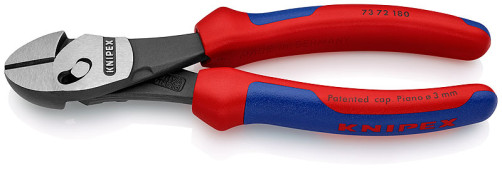KNIPEX TwinForce® side cutters, cut: provol. soft. Ø 5.5 mm, provol. cf. Ø 4.6 mm, hard. Ø 3.2 mm, royal. string Ø 3 mm, L-180 mm, black, 2-k handles