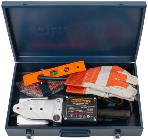 MAX-PRO Аппарат сварочный для пластиковых труб 750/1500 Вт; 50-300℃; 6 насадок; 5,8 кг; диаметры труб 20/25/32/40/50/63мм; металлический кейс