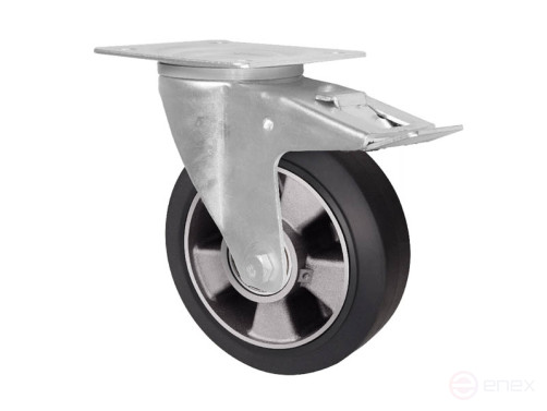 Колесная опора д.160 мм промышленная поворотная с тормозом с панелью крепления черная резина