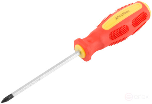 Impact screwdriver, CrV steel, hexagonal end-to-end tip with firing pin, rubberized handle 5x100 mm PH1