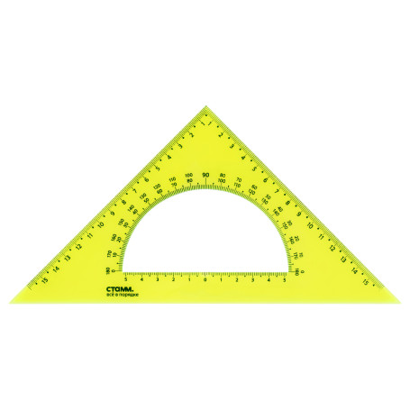 45° triangle, 16cm STAMM, plastic, with protractor, transparent, neon colors, assorted
