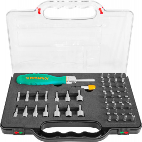 DR0152S Рукоятка отверточная трещоточная в наборе с битами и насадками, 52 предмета