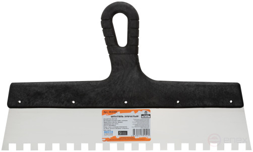 Шпатель зубчатый, 10х10 мм, нержавеющая сталь, пластиковая ручка, 350 мм