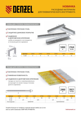 Nails for pnev. nylon (digitized), length - 65 mm, diameter - 2.9 mm, 2000 pcs. Denzel