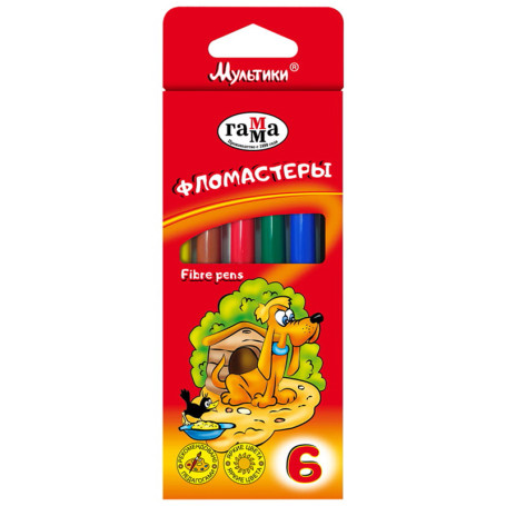 Markers Gamma "Cartoons", 06cv., washable, cardboard. packaging, European weight